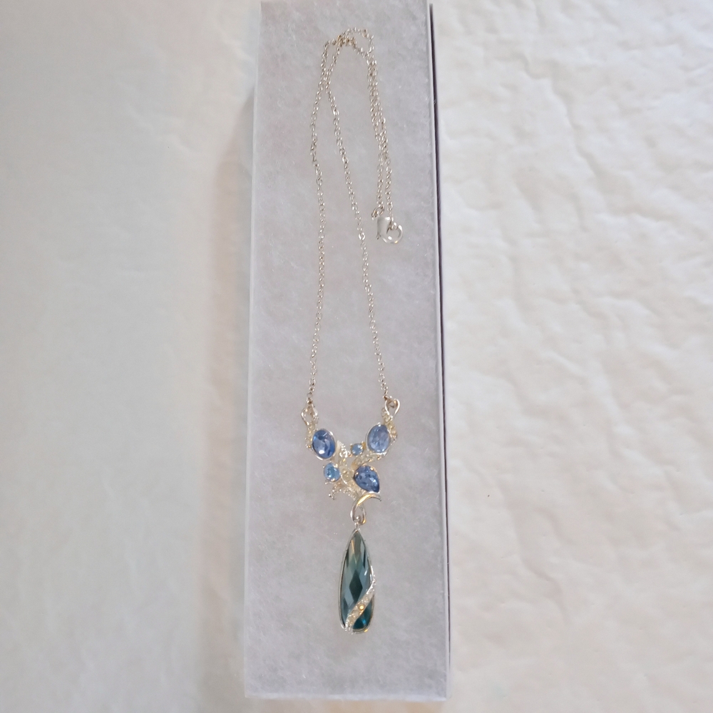 Stunning Silver Necklace with Blue and Green Gems